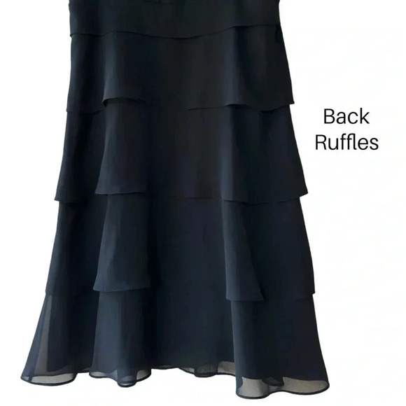 ANN TAYLOR | NWOT | BLACK SLEEVELESS TIERED RUFFLE DRESS | SIZE: 8 - Picture 5 of 9